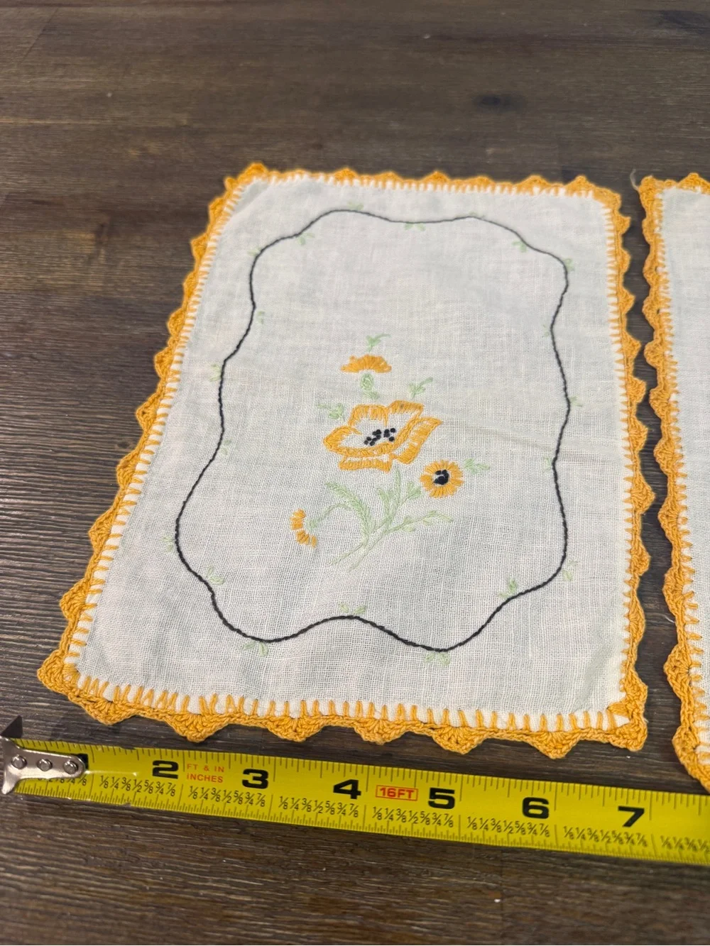Hand-Embroidered Yellow Floral Linen Small Placemats - Set of 2